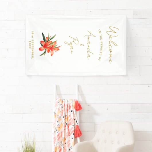 Elegant Sinaasappel Oleander Flower Wedding Welkom Spandoek (Insitu)