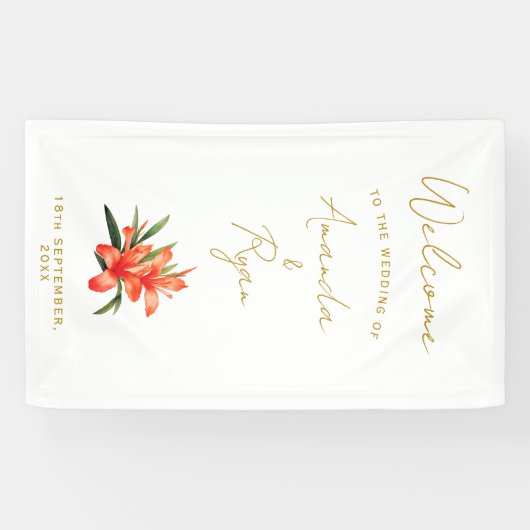 Elegant Sinaasappel Oleander Flower Wedding Welkom Spandoek (Horizontaal)