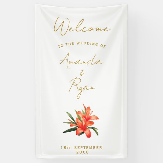 Elegant Sinaasappel Oleander Flower Wedding Welkom Spandoek (Verticaal)
