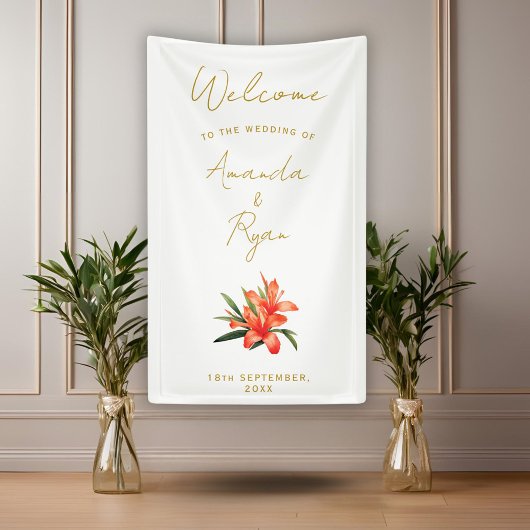 Elegant Sinaasappel Oleander Flower Wedding Welkom Spandoek