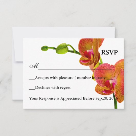 Elegant Sinaasappel Orchideeën Reactie RSVP Kaart (Voorkant)