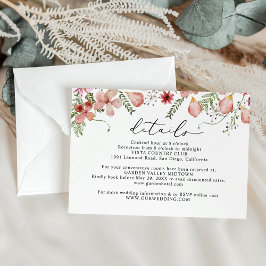 Elegant Sinaasappel Peach Floral Wedding Details Informatiekaartje
