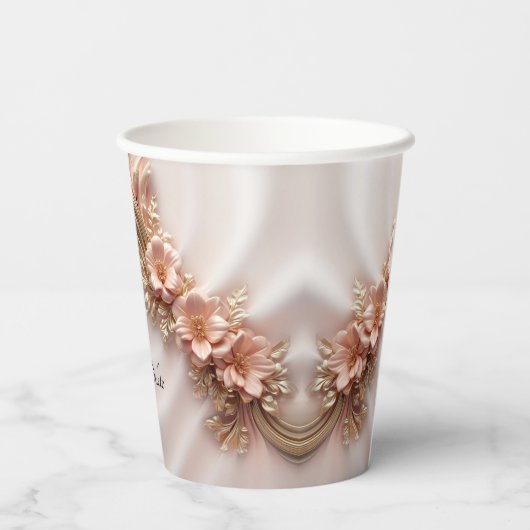 Elegant Sinaasappel Perzik Bloemen Papier cup Papieren Bekers (Achterkant)