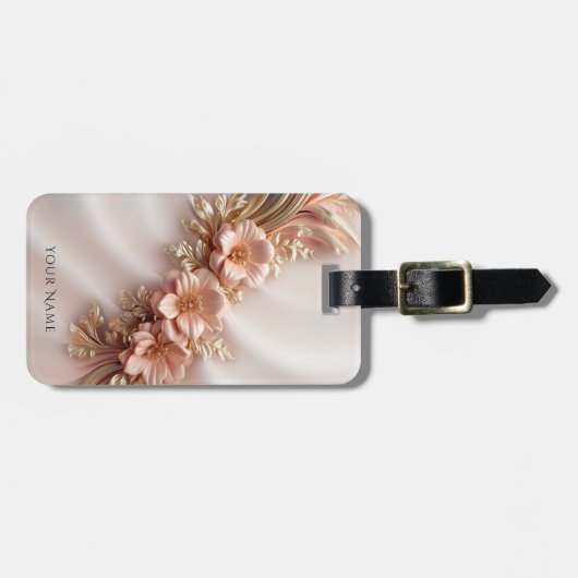 Elegant Sinaasappel Perzik Floral Bagagelabel (Voorkant horizontaal)