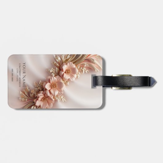 Elegant Sinaasappel Perzik Floral Bagagelabel (Achterkant horizontaal)