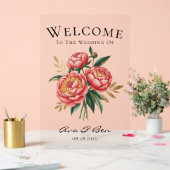 Elegant Sinaasappel pioenroos boeket bruiloft welk Acryl Bord (Huwelijk)