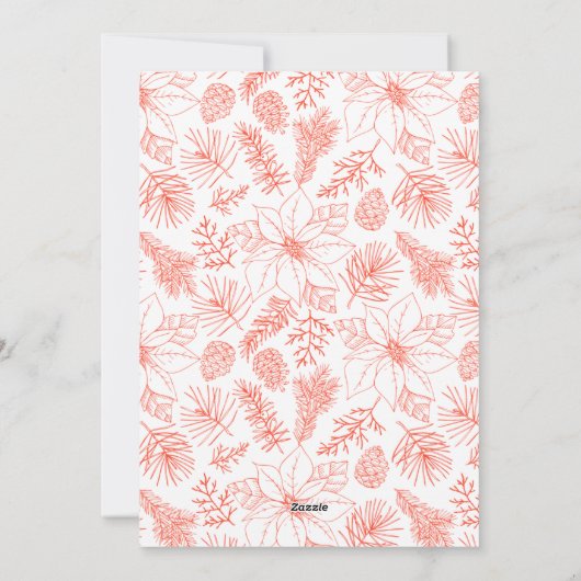 Elegant Sinaasappel Poinsettias en dennenappels Fo Feestdagenkaart (Achterkant)