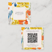 Elegant Sinaasappel QR Code Bloemen Patroon Modern Vierkante Visitekaartje (Voorkant / Achterkant)