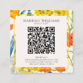 Elegant Sinaasappel QR Code Bloemen Patroon Modern Vierkante Visitekaartje (Achterkant)