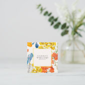 Elegant Sinaasappel QR Code Bloemen Patroon Modern Vierkante Visitekaartje (Staand voorkant)