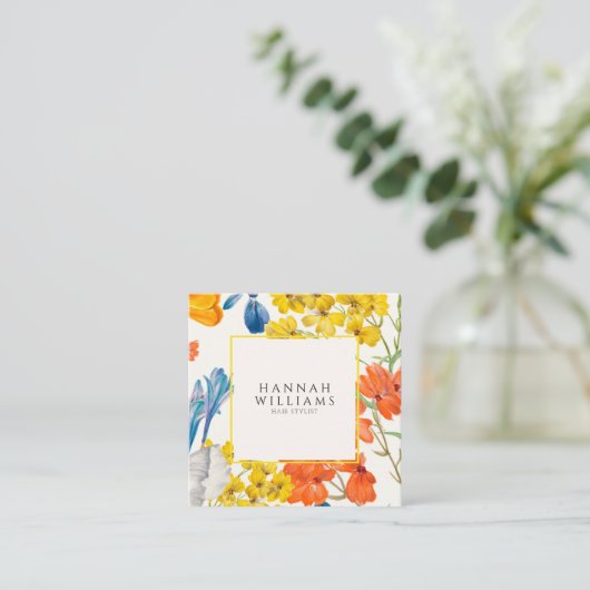 Elegant Sinaasappel QR Code Bloemen Patroon Modern Vierkante Visitekaartje (Staand voorkant)