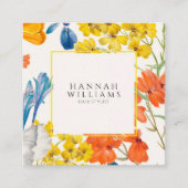 Elegant Sinaasappel QR Code Bloemen Patroon Modern Vierkante Visitekaartje (Voorkant)