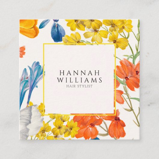 Elegant Sinaasappel QR Code Bloemen Patroon Modern Vierkante Visitekaartje (Voorkant)