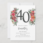 Elegant Sinaasappel & Rode Bloemen 40e Verjaardag Kaart (Voorkant)