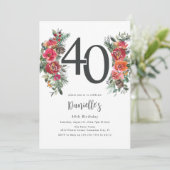 Elegant Sinaasappel & Rode Bloemen 40e Verjaardag Kaart (Staand voorkant)