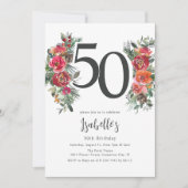 Elegant Sinaasappel & Rode Bloemen 50ste Verjaarda Kaart (Voorkant)