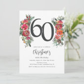 Elegant Sinaasappel & Rode Bloemen 60ste Verjaarda Kaart (Staand voorkant)