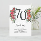 Elegant Sinaasappel & Rode Bloemen 70ste Verjaarda Kaart (Staand voorkant)