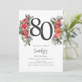 Elegant Sinaasappel & Rode Bloemen 80ste Verjaarda Kaart (Staand voorkant)