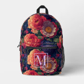 Elegant sinaasappel rood bloemenromantisch monogra bedrukte rugzak (Voorkant)