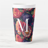 Elegant sinaasappel rood bloemenromantisch monogra latte mok (Voorkant)