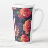 Elegant sinaasappel rood bloemenromantisch monogra latte mok (Rechts)