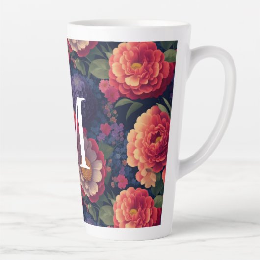 Elegant sinaasappel rood bloemenromantisch monogra latte mok (Rechts)