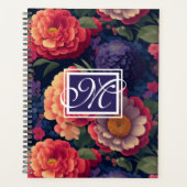 Elegant sinaasappel rood bloemenromantisch monogra planner (Voorkant)