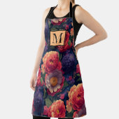 Elegant sinaasappel rood bloemenromantisch monogra schort (Insitu)