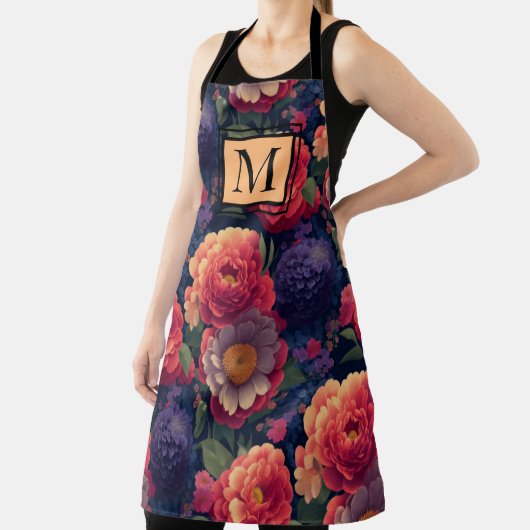 Elegant sinaasappel rood bloemenromantisch monogra schort (Insitu)