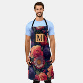 Elegant sinaasappel rood bloemenromantisch monogra schort (Gedragen)