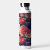 Elegant sinaasappel rood bloemenromantisch monogra waterfles (Links)