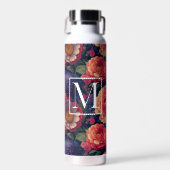 Elegant sinaasappel rood bloemenromantisch monogra waterfles (Voorkant)