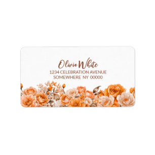 Elegant Sinaasappel Roos Bloemen retour adreslabel Etiket