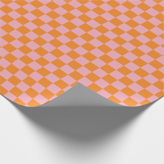 Elegant Sinaasappel Roze geruit Cadeaupapier (Hoek)