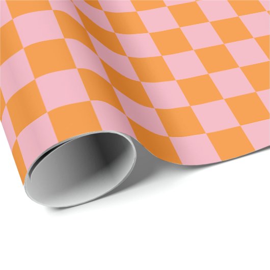 Elegant Sinaasappel Roze geruit Cadeaupapier (Rol Hoek)