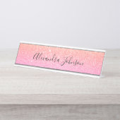 Elegant Sinaasappel Roze Glitter Sparkle Modern Bureau Naambordje (Voorkant)