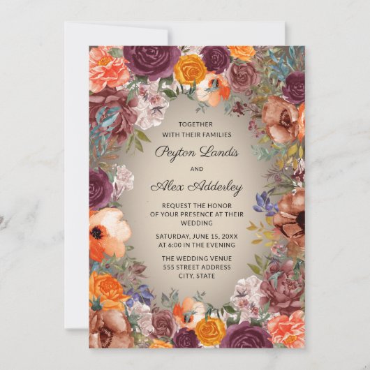 Elegant Sinaasappel Rust Cream Floral Brown Weddin Kaart (Voorkant)