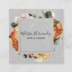 Elegant Sinaasappel Rust Floral op Grey Hair Styli Vierkante Visitekaartje