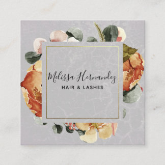 Elegant Sinaasappel Rust Floral op Grey Hair Styli Vierkante Visitekaartje