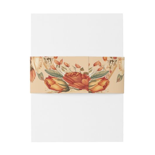 Elegant Sinaasappel Rustische Rozen Floral Wedding Uitnodigingen Wikkel (Achterkant Voorbeeld)