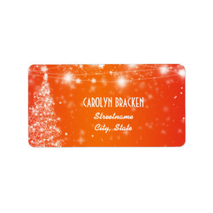 Elegant Sinaasappel Shimmering Stars kerstboom Etiket