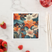 Elegant Sinaasappel Turquoise Bloempatroon Bloemen Servet (Insitu)