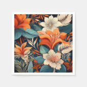 Elegant Sinaasappel Turquoise Bloempatroon Bloemen Servet (Voorkant)