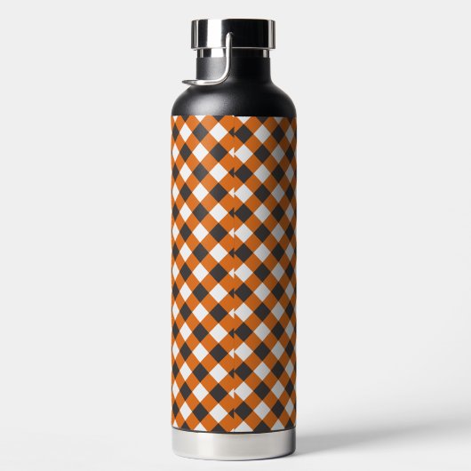 Elegant Sinaasappel & Wit Plaid Gingham Waterfles (Rechts)
