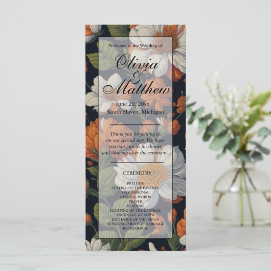 Elegant sinaasappel wit zwart  bloemig (Staand voorkant)