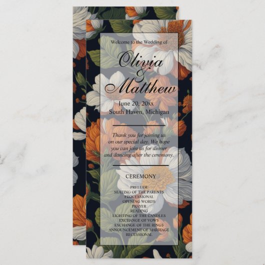 Elegant sinaasappel wit zwart  bloemig (Voorkant / Achterkant)