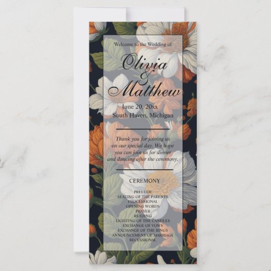 Elegant sinaasappel wit zwart  bloemig (Voorkant)