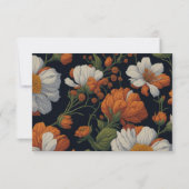 Elegant sinaasappel wit zwart  bloemig RSVP kaartje (Achterkant)