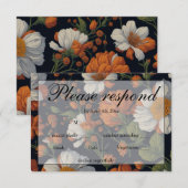 Elegant sinaasappel wit zwart  bloemig RSVP kaartje (Voorkant / Achterkant)